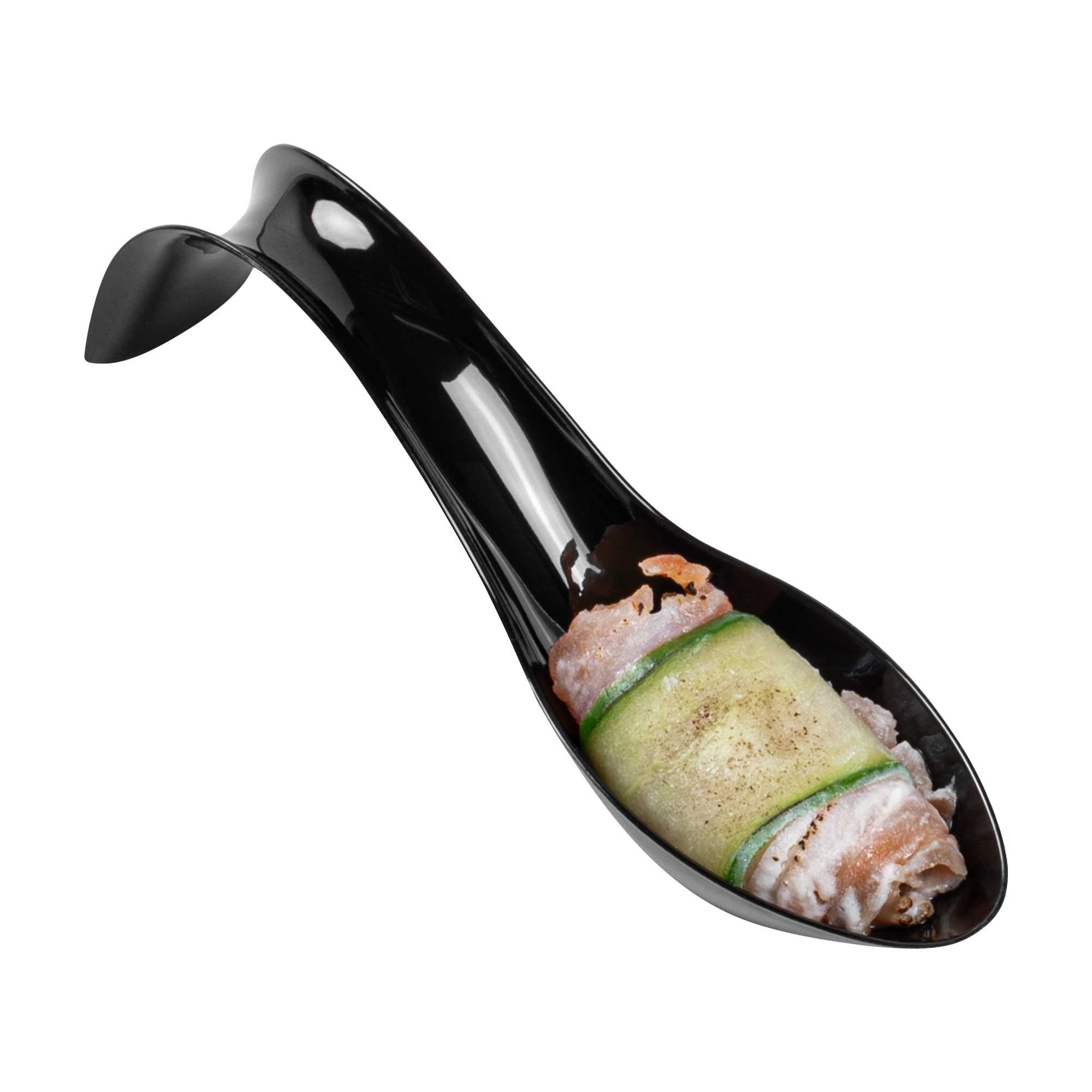 Mini Serve Black Plastic Stiletto Spoon - 5" x 1/2" x 1 1/4" - 100 count box