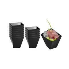 Mini Serve 2 oz Square Black Plastic Girata Dessert Dish - 2