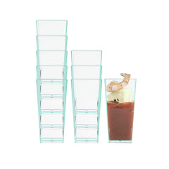 Mini Serve 4 oz Square Seagreen Plastic Tall Geometric Cup - 1 1/2