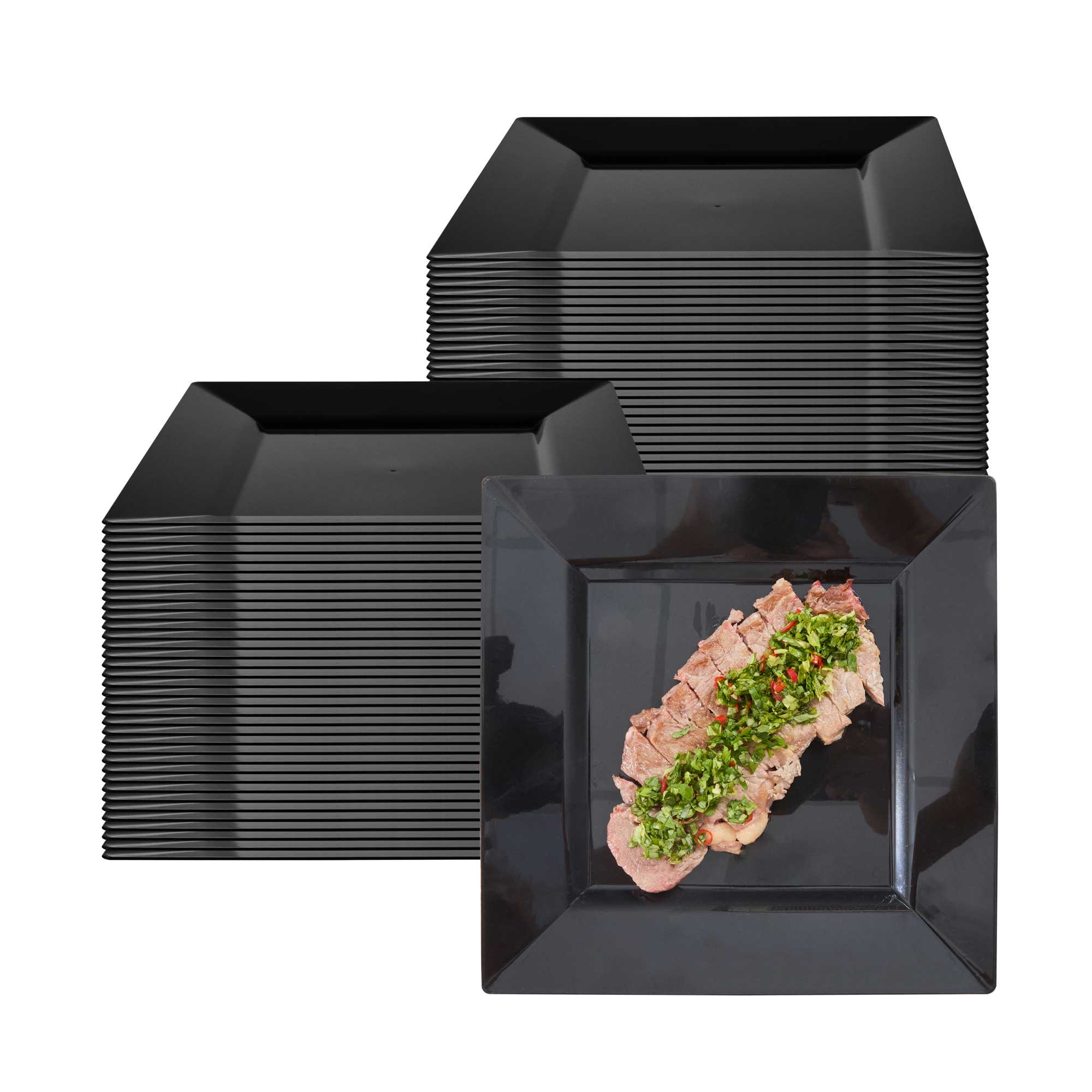 Maxi Serve Square Black Plastic Modern Plate - 9 1/2" x 9 1/2" x 1/2" - 100 count box