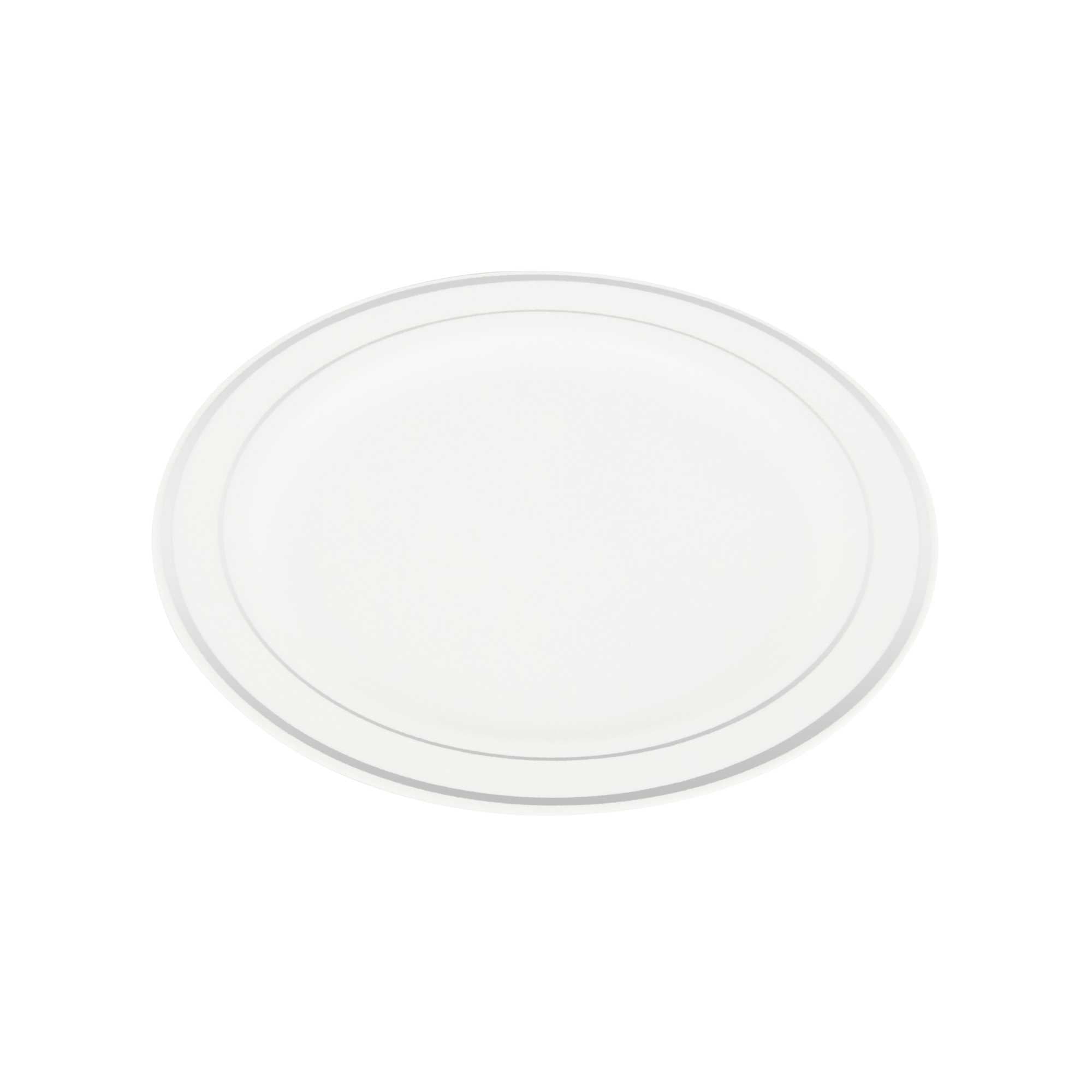 Maxi Serve Round White Plastic Silver-Rimmed Plate - 10 1/2" x 10 1/2" x 1/2" - 100 count box