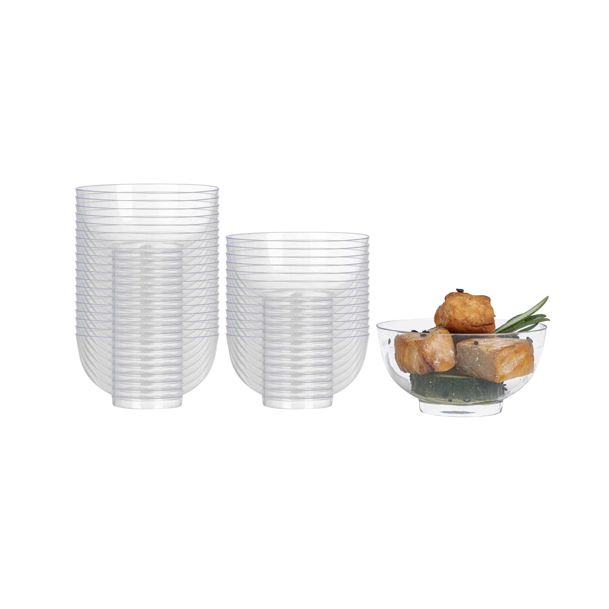 Mini Serve 2 oz Round Clear Plastic Coppa Bowl - 2 1/2" x 2 1/2" x 1" - 100 count box