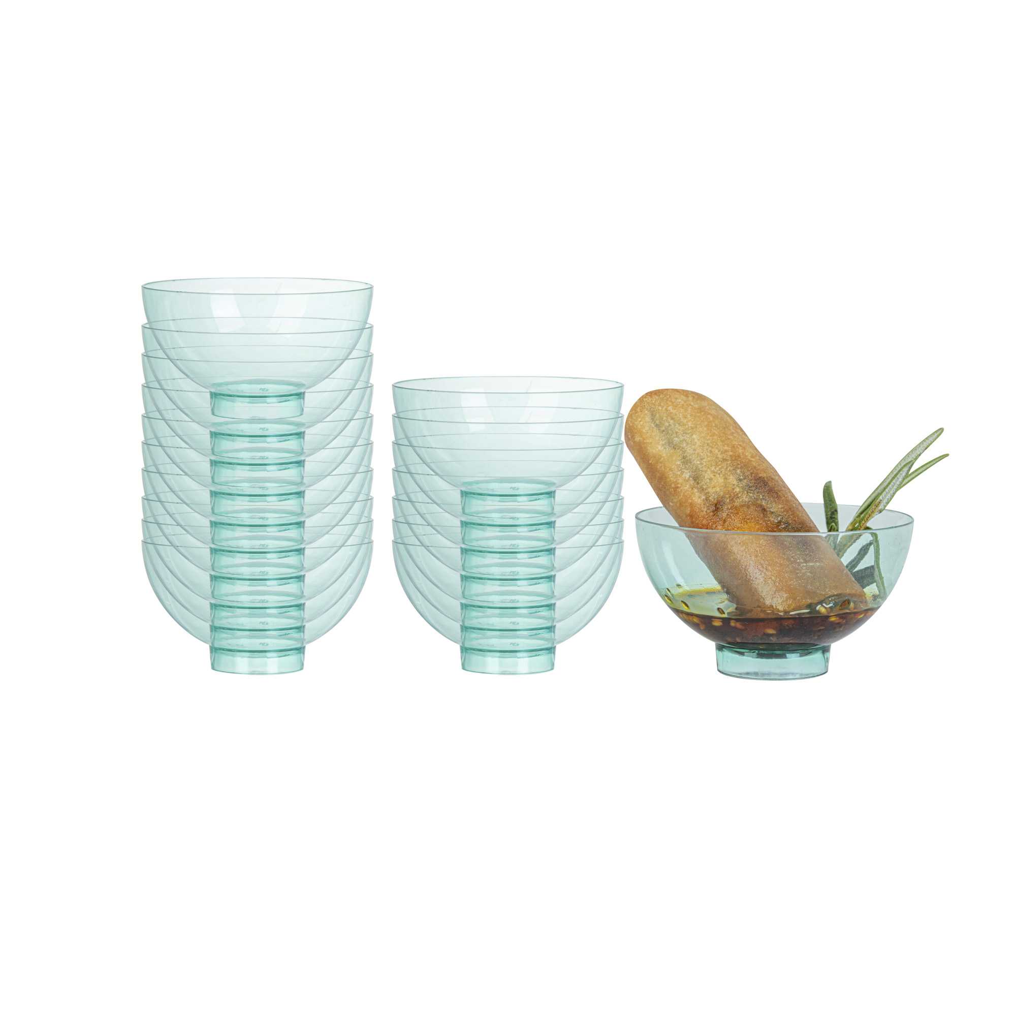 Mini Serve 2 oz Round Seagreen Plastic Coppa Bowl - 2 1/2" x 2 1/2" x 1" - 100 count box
