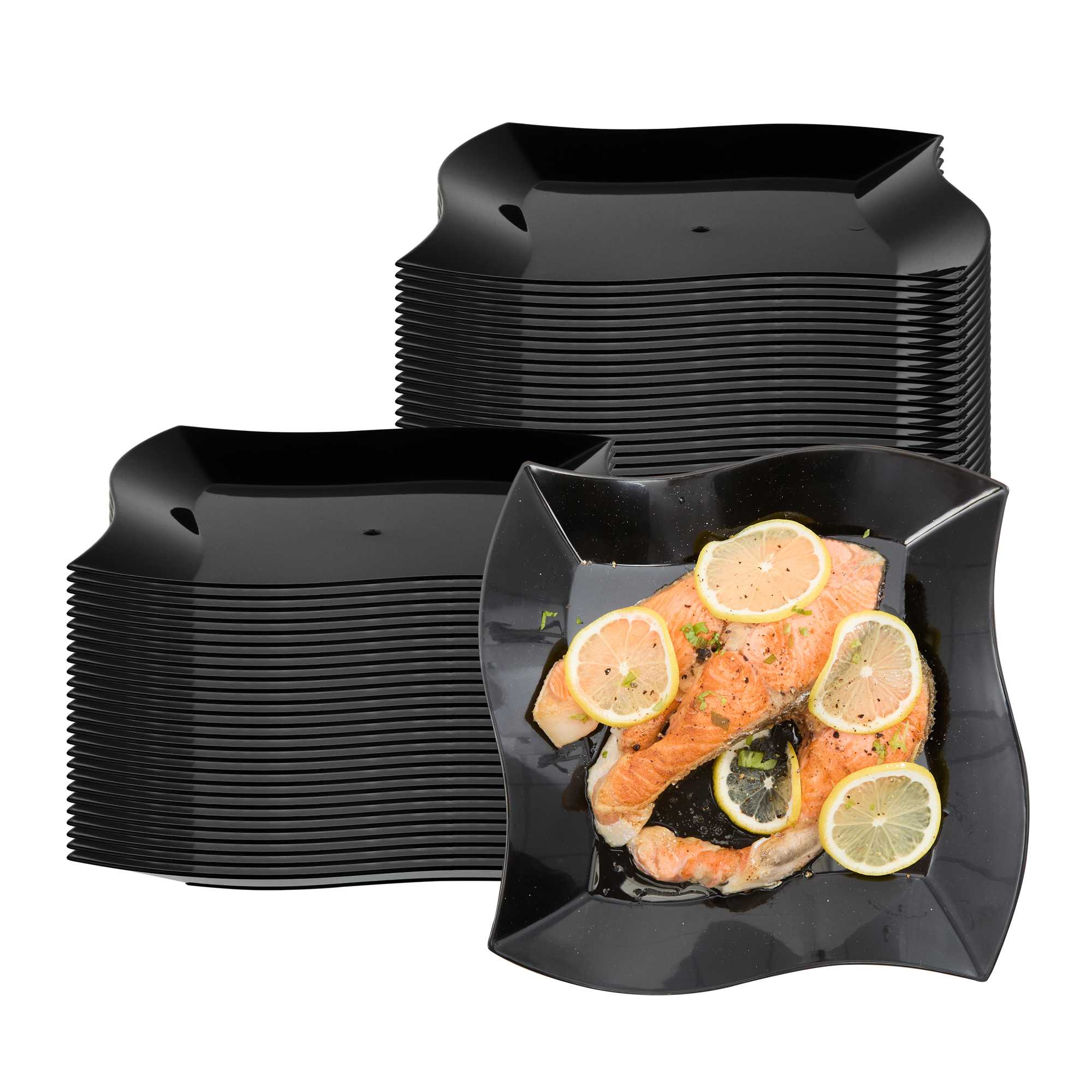 Maxi Serve Square Black Plastic Large Aqua Plate - 9" x 9" x 1/2" - 100 count box