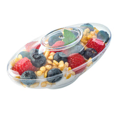 Mini Serve 6 oz Oval Clear Plastic Deli Cup - Stackable, with Lid - 5 1/2
