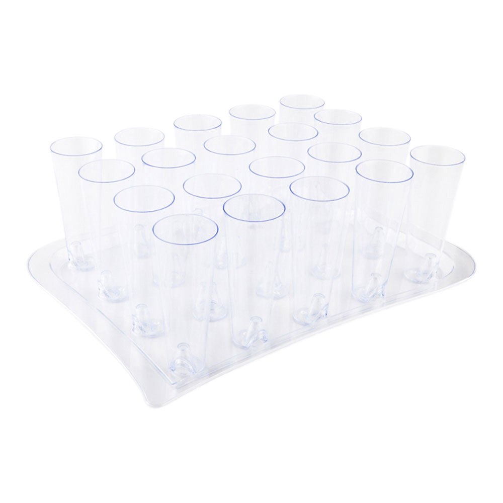 Bev Tek 5 oz Round Clear Plastic Tall Cocktail Glass - With Serving Tray - 4 1/2" x 2" x 2" - 100 count box