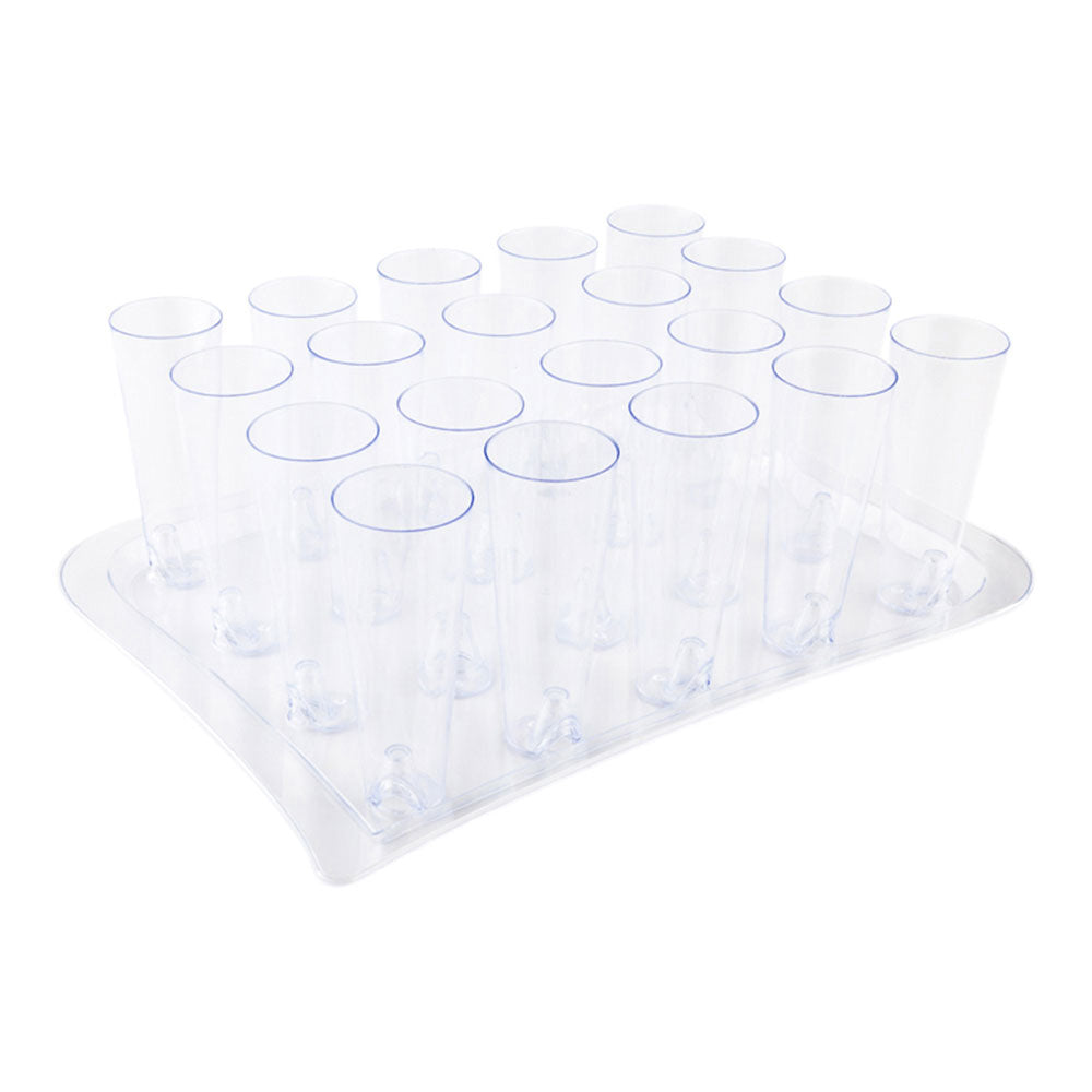 Bev Tek Clear Plastic Serving Tray - 14 1/2" x 10 1/4" x 1" - for 5 oz Round Tall Cocktail Glass - 5 count box