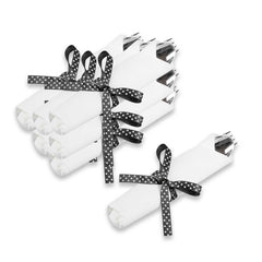 Argento Silver Plastic Cutlery Set - with White Napkin, Polka Dot Ribbon - 7 1/4