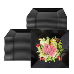Maxi Serve Square Black Plastic Dinner Plate - 10 3/4