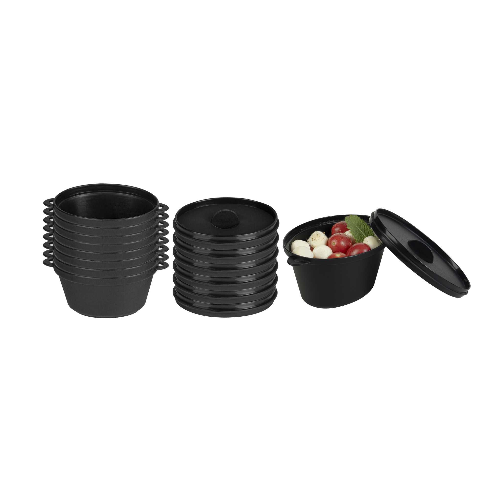 Mini Serve 12 oz Oval Black Plastic Large Kettle Dish - 6" x 4" x 2 3/4" - 100 count box