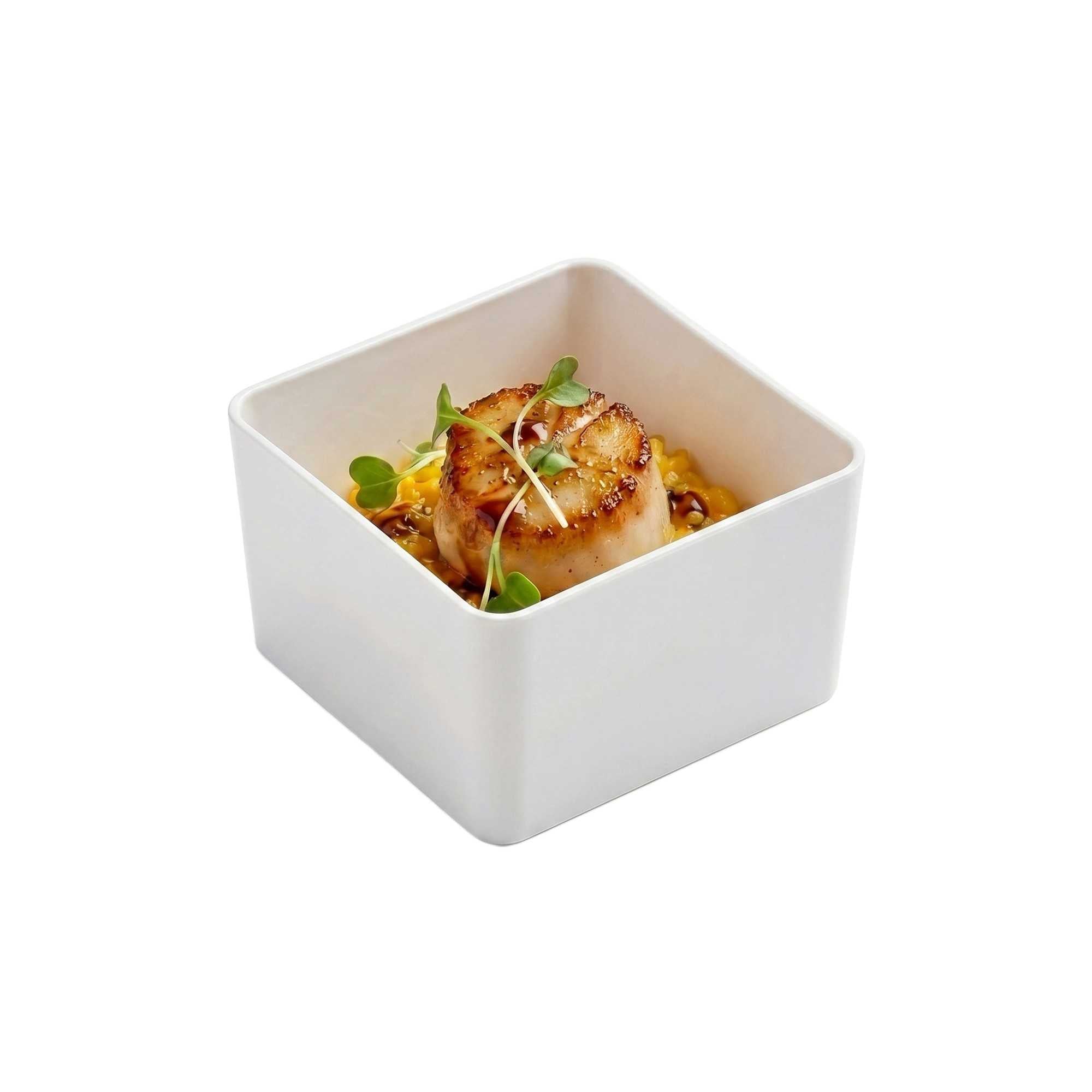 Mini Serve 2 oz Square White Plastic Short Quadrato Cup - 1 3/4" x 1 3/4" x 1" - 100 count box