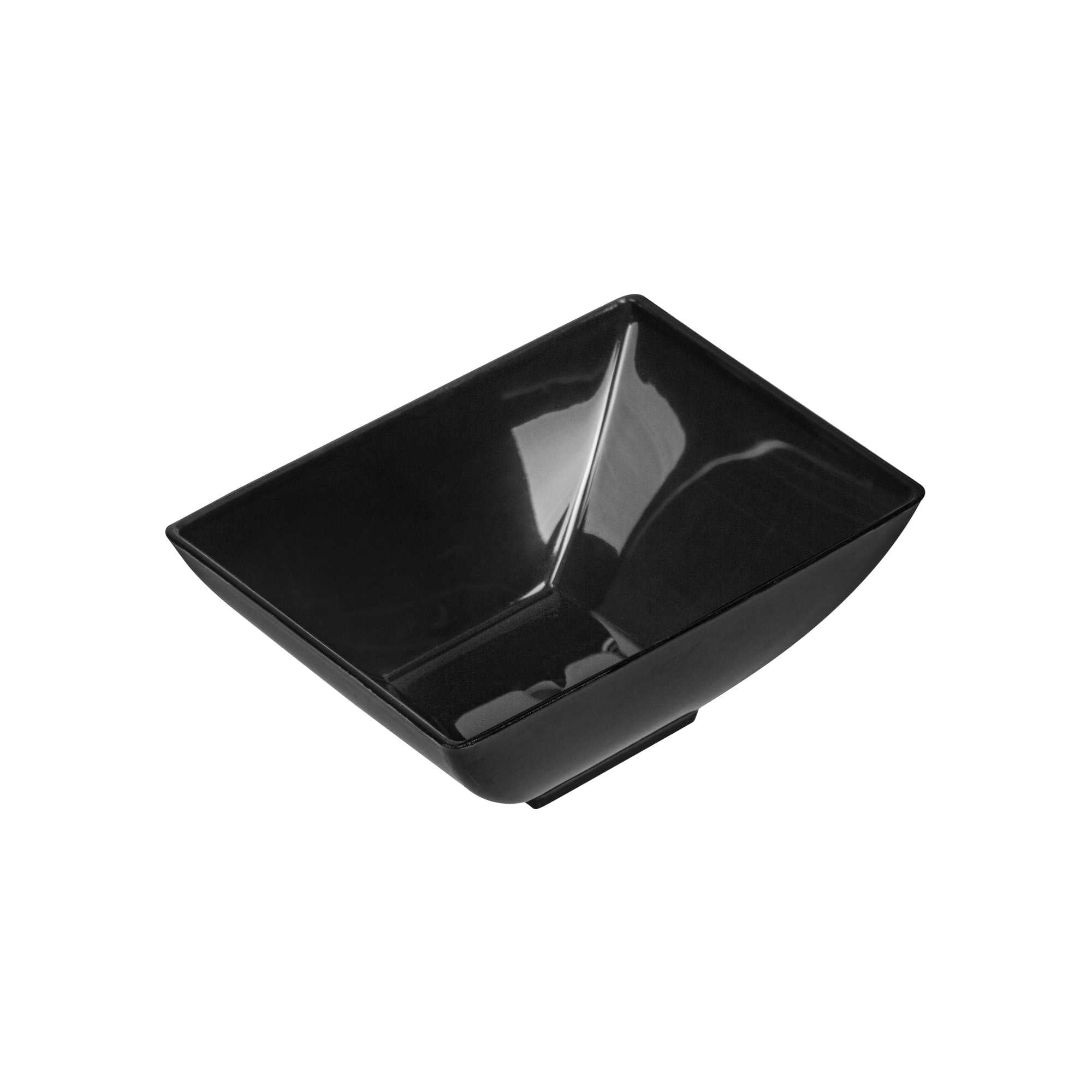 Mini Serve 3 oz Rectangle Black Plastic Small Architetto Bowl - 3 1/4" x 2 1/4" x 1 1/4" - 100 count box