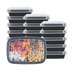 Asporto 24 oz Rectangle Black Plastic To Go Box - with Clear Lid, Microwavable - 8