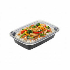 Asporto 24 oz Rectangle Black Plastic To Go Box - with Clear Lid, Microwavable - 8