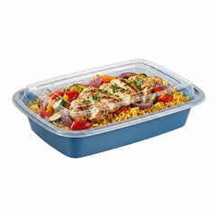 Asporto 24 oz Rectangle Midnight Blue Plastic To Go Box - with Clear Lid, Microwavable - 8