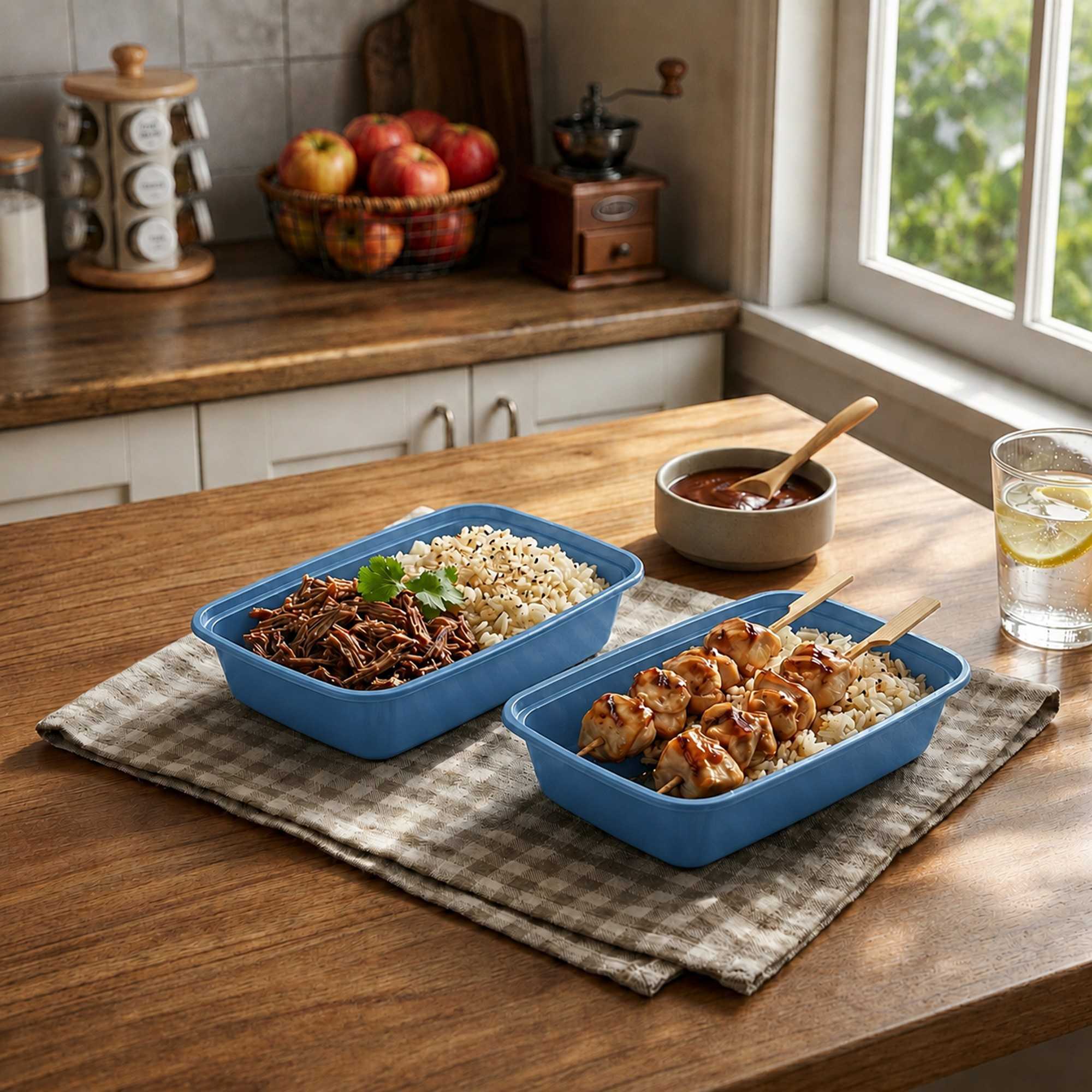 Asporto 24 oz Rectangle Midnight Blue Plastic To Go Box - with Clear Lid, Microwavable - 8" x 5 1/4" x 1 3/4" - 100 count box