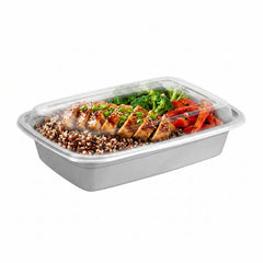 Asporto 24 oz Rectangle Silver Plastic To Go Box - with Clear Lid, Microwavable - 8