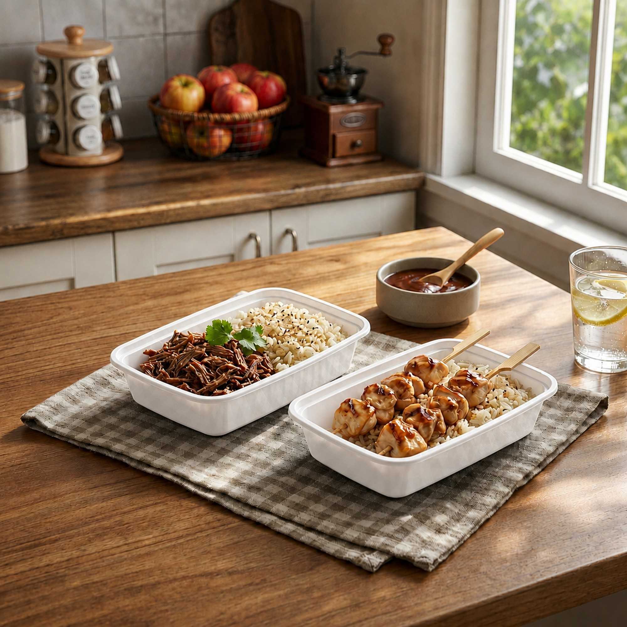 Asporto 24 oz Rectangle White Plastic To Go Box - with Clear Lid, Microwavable - 8" x 5 1/4" x 1 3/4" - 100 count box