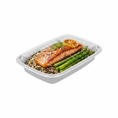 Asporto 28 oz Rectangle Silver Plastic To Go Box - with Clear Lid, Microwavable - 8 3/4