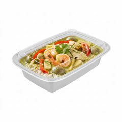 Asporto 38 oz Rectangle Silver Plastic To Go Box - with Clear Lid, Microwavable - 8 3/4