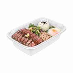 Asporto 38 oz Rectangle White Plastic To Go Box - with Clear Lid, Microwavable - 8 3/4