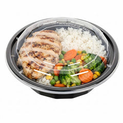 Asporto 16 oz Round Black Plastic To Go Box - with Clear Lid, Microwavable - 6 1/4