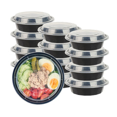 Asporto 16 oz Round Black Plastic To Go Box - with Clear Lid, Microwavable - 6 1/4