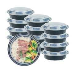 Asporto 24 oz Round Black Plastic To Go Box - with Clear Lid, Microwavable - 7 1/4