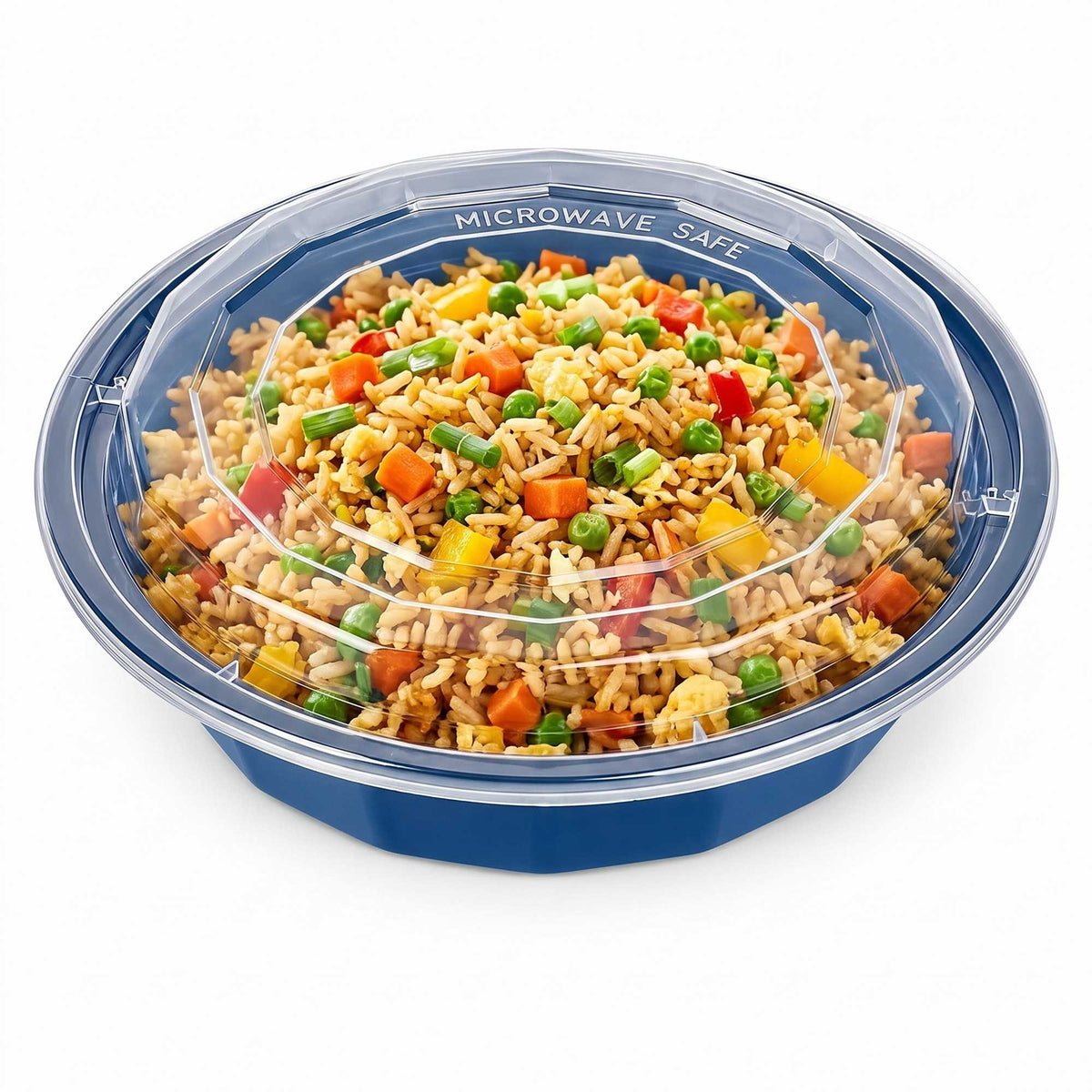 Asporto 24 oz Round Midnight Blue Plastic To Go Box - with Clear Lid, Microwavable - 7 1/4" x 7 1/4" x 1 1/2" - 100 count box