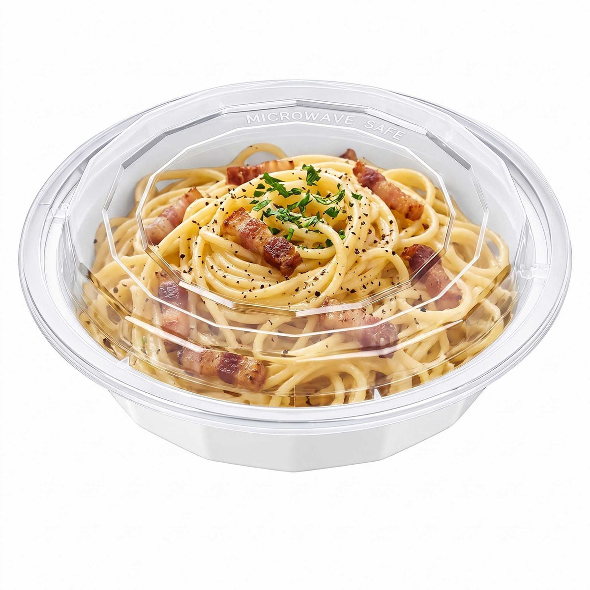 Asporto 24 oz Round White Plastic To Go Box - with Clear Lid, Microwavable - 7 1/4" x 7 1/4" x 1 1/2" - 100 count box