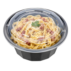 Asporto 32 oz Round Black Plastic To Go Box - with Clear Lid, Microwavable - 7 1/4