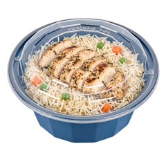 Asporto 32 oz Round Midnight Blue Plastic To Go Box - with Clear Lid, Microwavable - 7 1/4