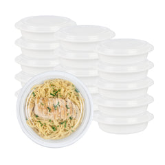 Asporto 48 oz Round White Plastic To Go Box - with Clear Lid, Microwavable - 9