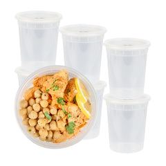 Asporto 32 oz Round Clear Plastic Soup Container - with Lid, Microwavable - 4 1/2