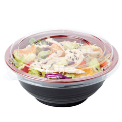 Bento Tek 18 oz Round Black and Red Plastic Small Asian Panda Bowl - with Clear Lid, Microwavable - 6