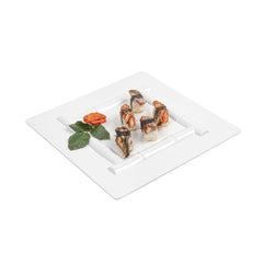 Voga Square White Melamine Plate - Bamboo Trim - 12