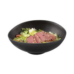 Voga 44 oz Round Black Melamine Freeform Large Bowl - Japonais, Black Stone - 9 1/2