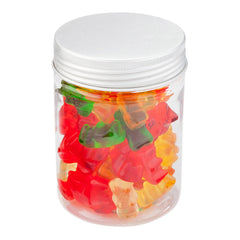 Mini Serve 9 oz Round Clear Plastic Candy and Snack Jar - with Aluminum Lid - 2 3/4