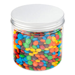 Mini Serve 17 oz Round Clear Plastic Candy and Snack Jar - with Aluminum Lid - 3 1/2