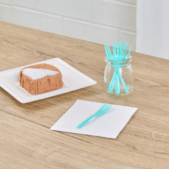Coppetta Teal Plastic Cake Fork with Knife Edge - 4