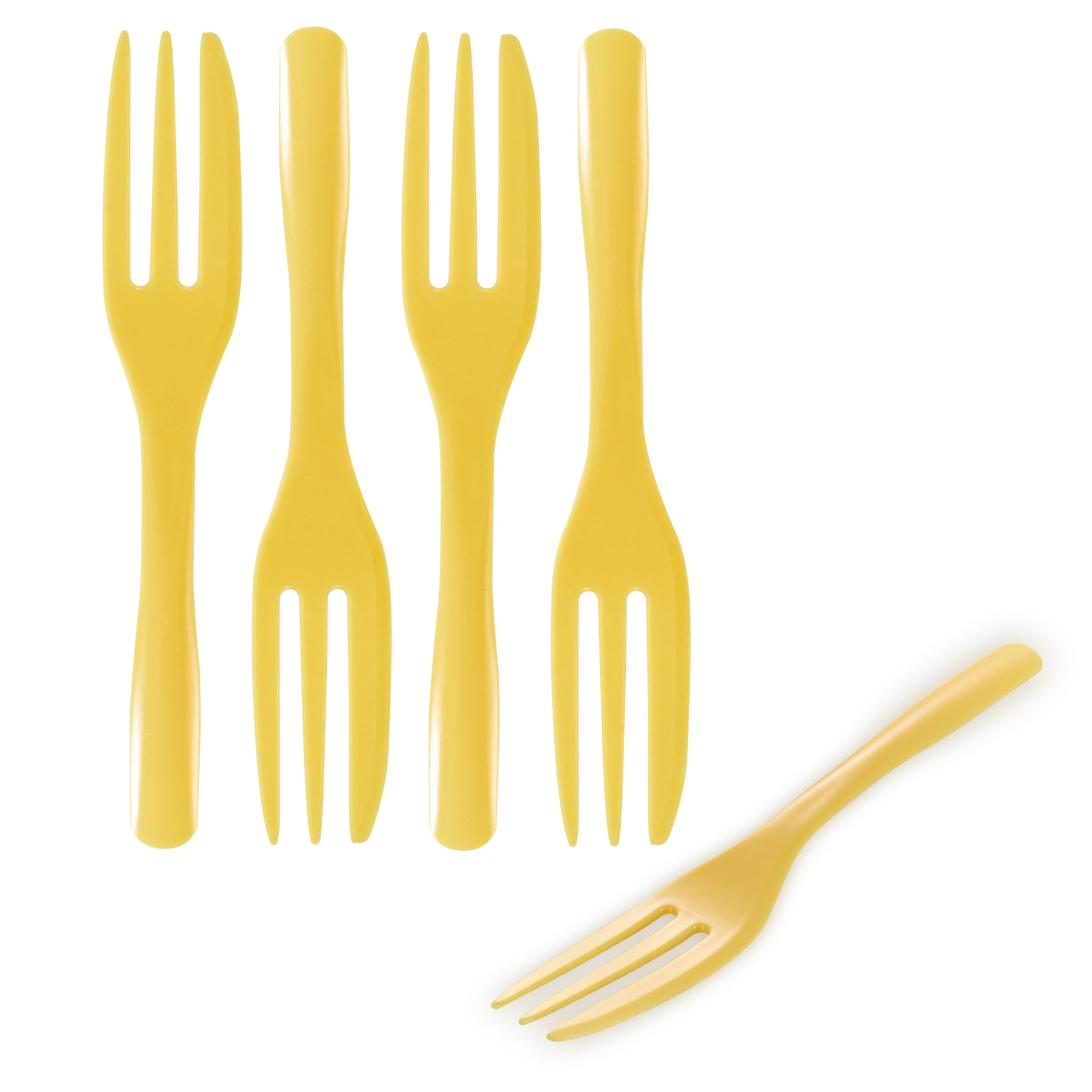Coppetta Baby Yellow Plastic Cake Fork with Knife Edge - 4" x 3/4" - 500 count box
