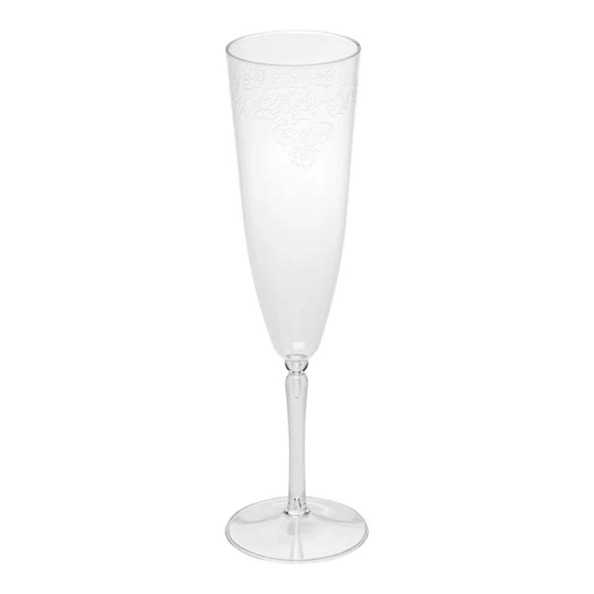 Bev Tek 4 oz Clear Plastic Wedding Champagne Flute - 1-Piece - 7 1/2" x 2 1/4" x 2 1/4" - 100 count box