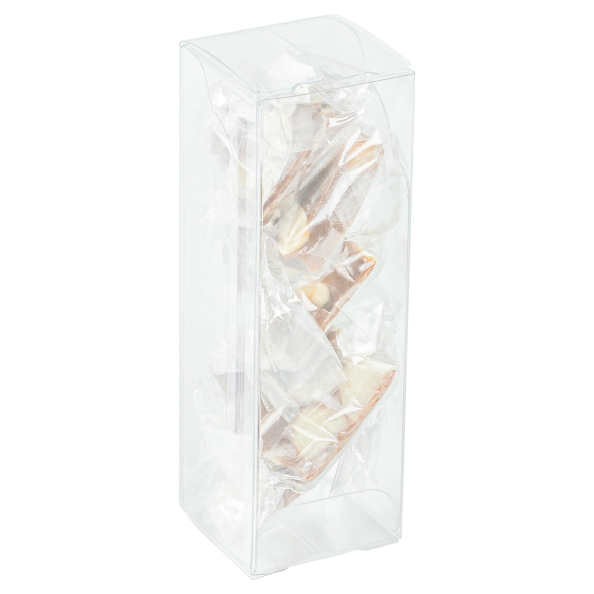 Sweet Vision Clear Plastic Candy Box - Tuck Top, with Sleeve - 4 1/4" x 1 1/2" x 1 1/2" - 100 count box