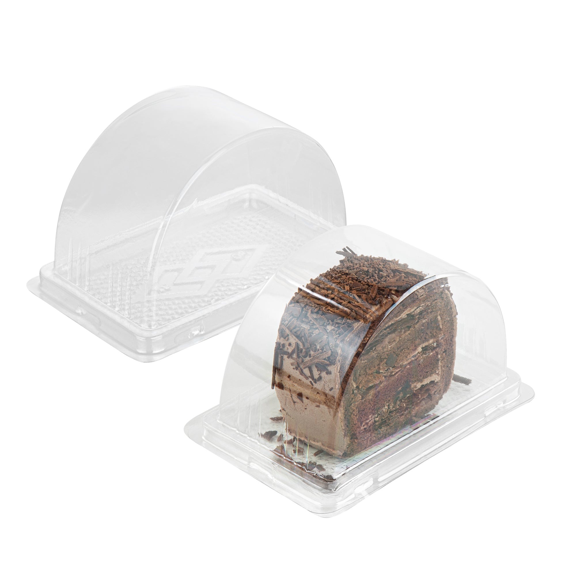 Thermo Tek 13 oz Semicircle Clear Plastic Swiss Roll Cake Box - with Lid - 5 1/2" x 3 1/2" x 3 1/4" - 100 count box