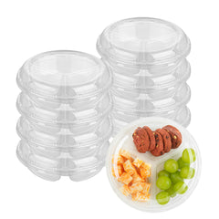 Thermo Tek Round Clear Plastic Serving Platter - with Lid, 3 Compartments - 7 1/2