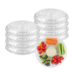 Thermo Tek Round Clear Plastic Serving Platter - with Lid, 6 Compartments - 11 3/4