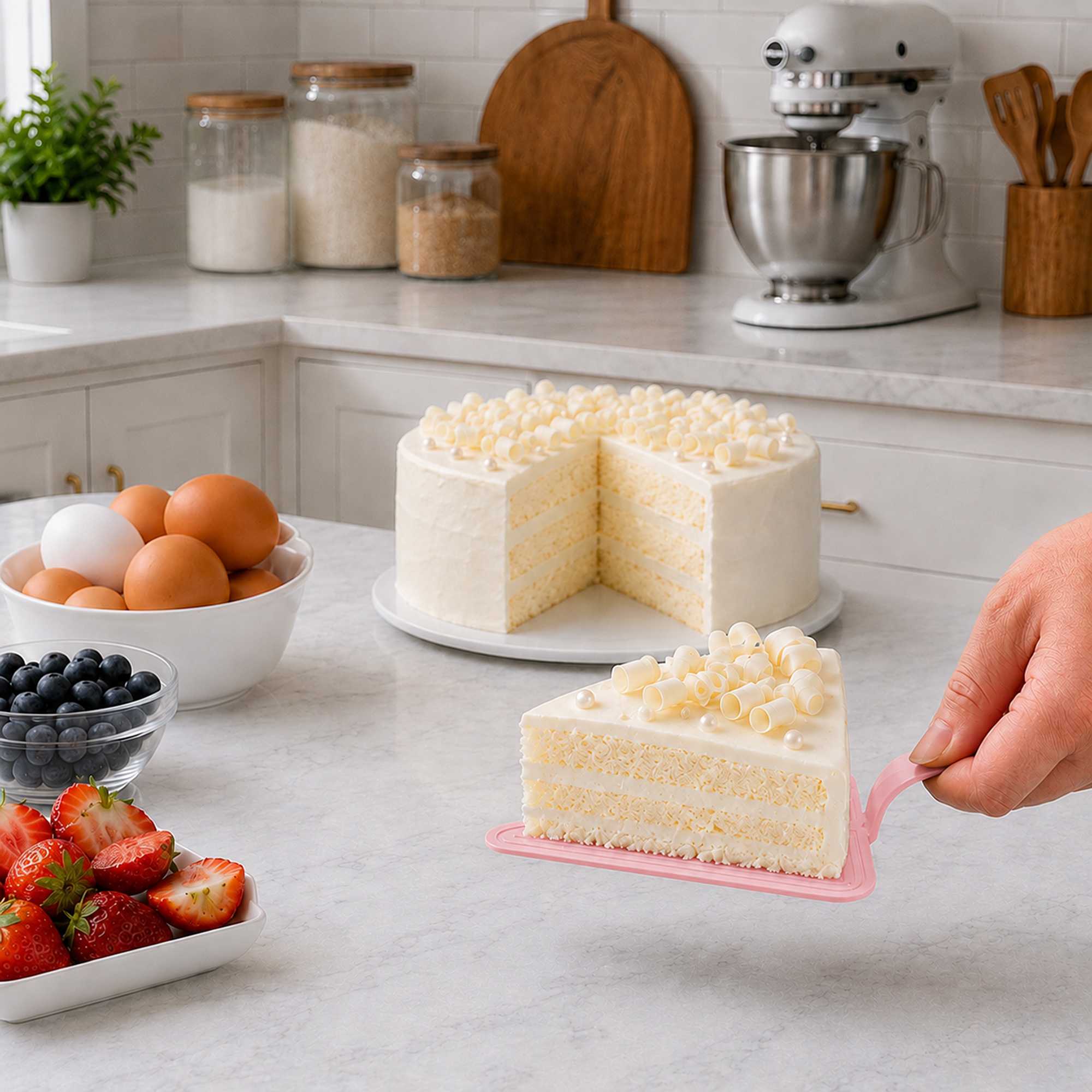 Pastry Tek Triangle Pink Plastic Cake Server - 4 1/2" x 3" - 100 count box