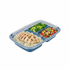Asporto 26 oz Midnight Blue Plastic 3 Compartment Food Container - with Clear Lid, Microwavable - 8 3/4