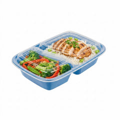 Asporto 32 oz Midnight Blue Plastic 2 Compartment Food Container - with Clear Lid, Microwavable - 8 3/4