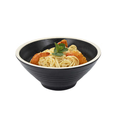 Voga 53 oz Black Melamine Rippled Bowl - Japonais, Faux Granite Rim - 7 1/4